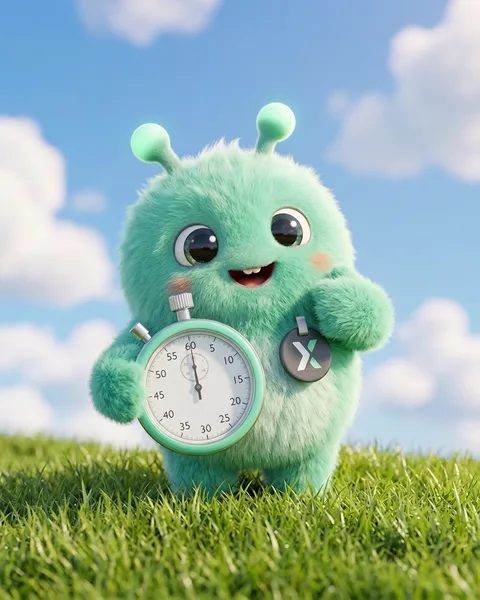 Xy, the XY Task mascot, starting a stopwatch